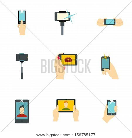 Photography on smartphone icons set. Flat illustration of 9 photography on smartphone vector icons for web
