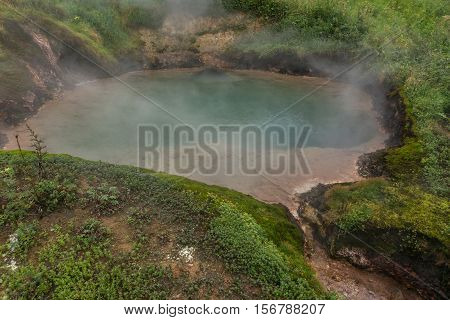 Goluboy Blue Pool in Valley of Geysers. Kronotsky Nature Reserve on Kamchatka Peninsula.