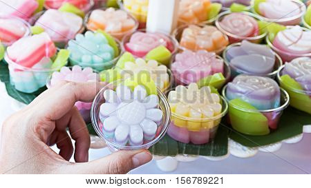 Colorful Thai snacks in a cup it's very delicious.