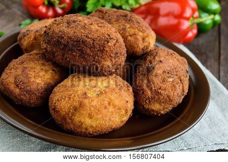 Meat mini-rolls (cutlet) with boiled egg. Close up