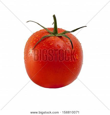 Fresh ripe wet tomato on white background isolated