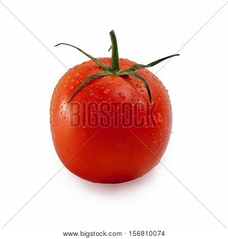 Fresh ripe  wet tomato on white background