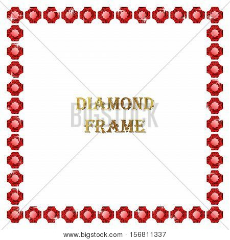 Ruby square frame. Vector illustration jewelry. Abstract vector border on white background.