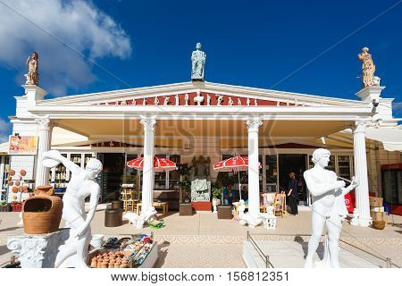 Psychro Cave Greece - October 15 2016: The statues in Creta Ceramic store near the Cave of Zeus in a South-West side of the Lassithi plateau
