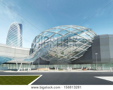 Futuristic Modern Design Mega Mall Glass And Steel.