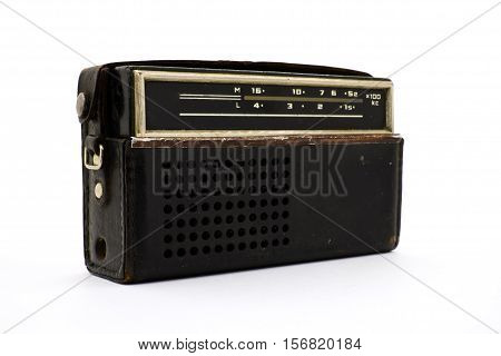 Retro radio close-up on a white background