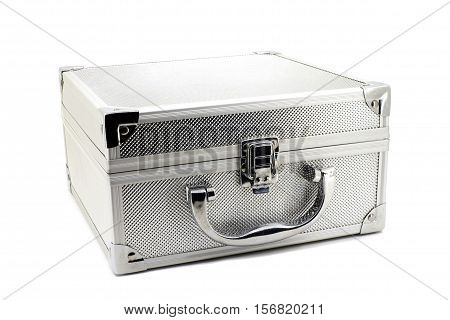 Aluminum case on a white background closeup