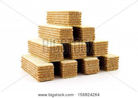 Pyramid of the wafers on a white background closeup