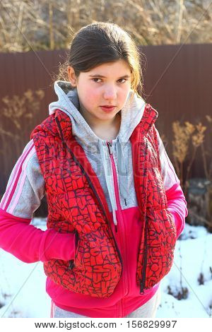 beautiful preteen girl country portrait outdoor country winter