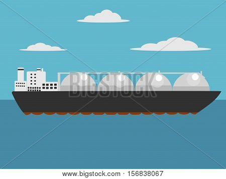 Liquefied natural gas carrier ship. Cartoon colorful hand drawn vector illustration