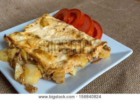 Moussaka - a traditional Balkan specialty with minced meat and potatoes