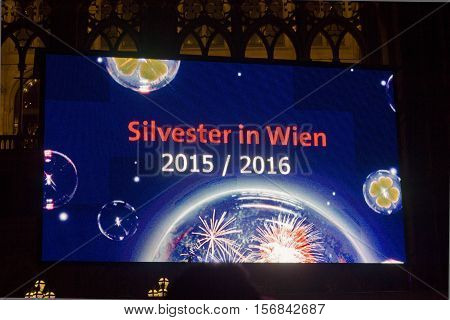 VIENNA, AUSTRIA - JANUARY 1 2016: Board for the New Year eve in Vienna 2015-2016 in front of the Towh Hall