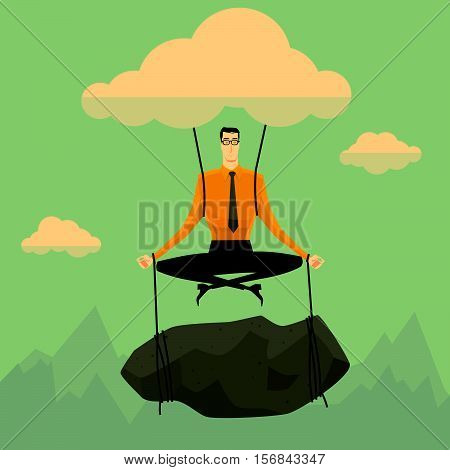 Businessman in the sky position meditating in peace for any spiritual and inner peace business concepts,vector illustration.
