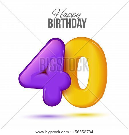 forty birthday greeting card template with 3d shiny number tforty balloon on white background. Birthday party greeting, invitation card, banner with number 40 shaped balloon
