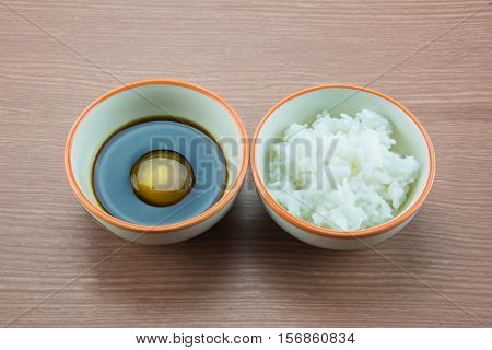 Raw Egg in soy sauce and white rice,Tamago kake gohan