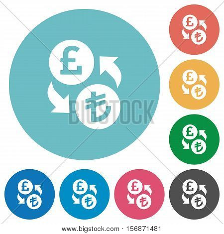 Pound Lira exchange white flat icons on color rounded square backgrounds