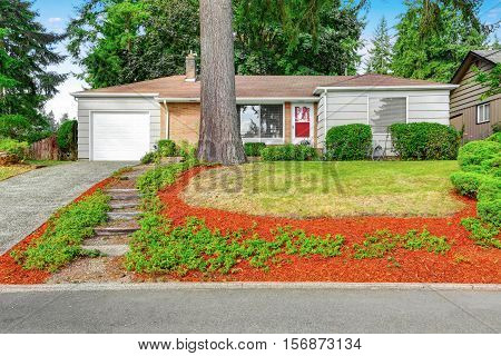 American One Story Rambler House Exterior.