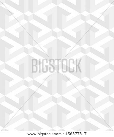 Neutral Isometric Seamless Pattern. 3D Optical Illusion White Background Texture. Editable Vector EPS10 Illustration.