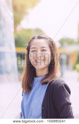 Young Hipster Woman, Chinese Women In Happy Movement. To The Lake Enjoy Nature And Fresh Air At The