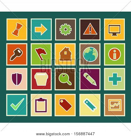 A set of vector icons flat on a dark green background