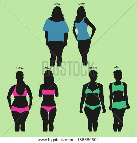 Vector silhouettes of girls who have lost weight