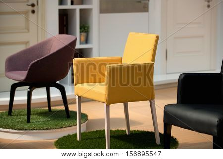 Chairs furniture on display, color image, horizontal