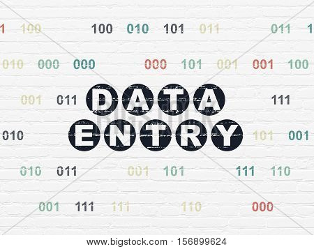 Data concept: Painted black text Data Entry on White Brick wall background with Binary Code