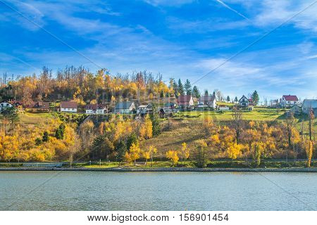 Beautiful town of Fuzine on Lake Bajer, Gorski kotar, Croatia, in autumn