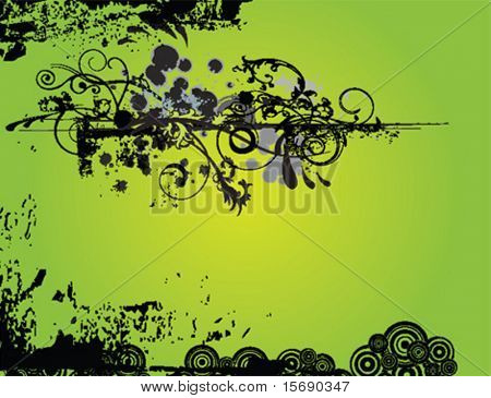 在绿色背景上的 grunge 矢量图