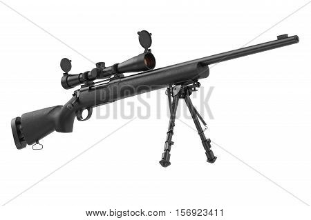 Rifle sniper with optical scope weapon gun black steel. 3D graphic
