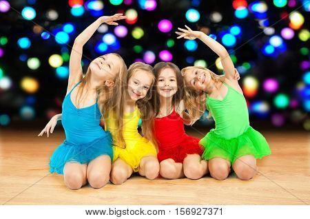 Group of little beautiful funny ballet dancers