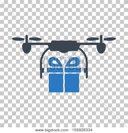 Drone Gift Delivery EPS vector icon. Illustration style is flat iconic bicolor smooth blue symbol.