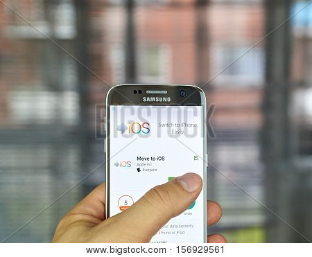 MONTREAL CANADA - JUNE 24 2016 : Move to iPhone app. With just a few steps users can migrate their content automatically and securely from Android device with the Move to iOS app.