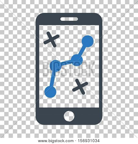 Route Smartphone EPS vector icon. Illustration style is flat iconic bicolor smooth blue symbol.