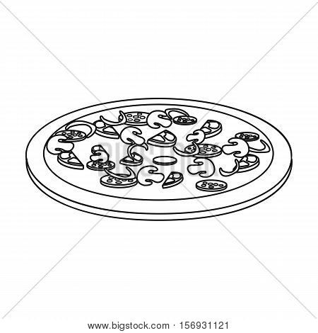 Pizza icon in outline style isolated on white background. Fast food symbol vector illustration.