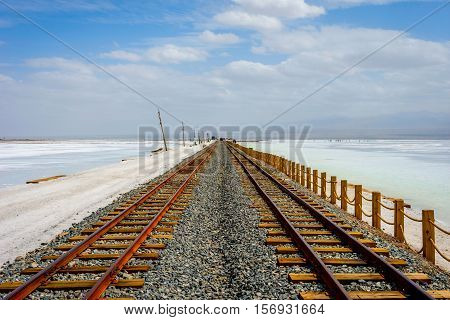 Old mining railway at Chaqia (Chakayan) salt lake Qinghai China