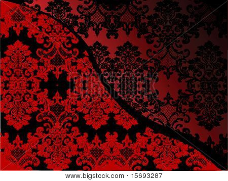 Delicato pizzo modello vittoriano in rosso e nero