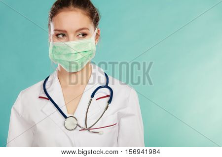Medical treatment. Portrait of professionalist wearing special mask. Surgery concept. Female doctor prepared for operation.
