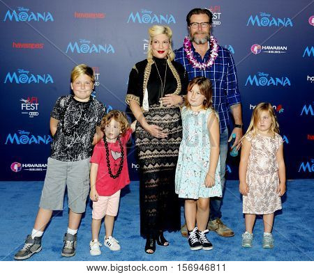 Tori Spelling, Dean McDermott and kids Liam, Stella, Finn and Hattie McDermott at the AFI FEST 2016 Premiere of 'Moana' held at the El Capitan Theatre in Hollywood, USA on November 14, 2016.