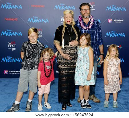 Tori Spelling, Dean McDermott and kids Liam, Stella, Finn and Hattie McDermott at the AFI FEST 2016 Premiere of 'Moana' held at the El Capitan Theatre in Hollywood, USA on November 14, 2016.