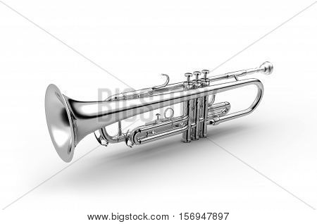 Trumpet classical instrument isolated on white 3D illustration Black & White Image
