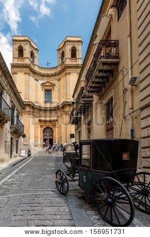 NOTO ITALY - AUGUST 15 2016: Noto is a masterpiece of Sicilian Baroque a UNESCO's World Heritage Sites and a big tourist attraction.