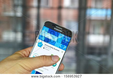 MONTREAL, CANADA - JUNE 23, 2016 : Google app on Samsung S7 screen. Accessibility Scanner is a tool that suggests accessibility improvements for Android apps without requiring technical skills