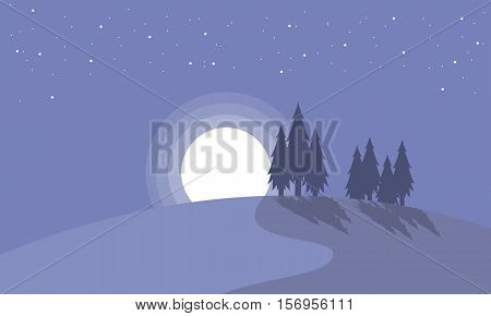 Landscape of spruce with moon Christmas collection stock