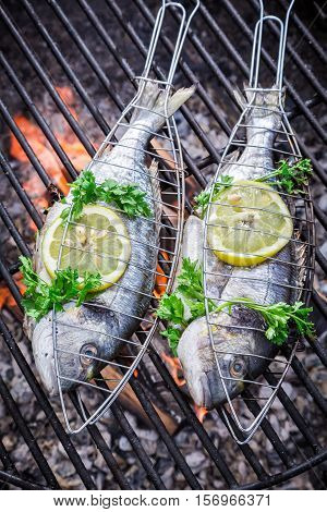 Fresh Fish With Herbs And Lemon For Grilling
