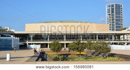 TEL AVIV ISRAEL 06 11 16: The Culture Palace or Charles Bronfman Auditorium is the biggest concert hall in Tel Aviv, Israel, and home to the Israel Philharmonic Orchestra.