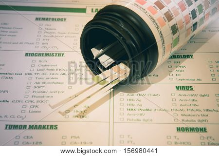 Urine examination test for laboratory hospital,vintage tone