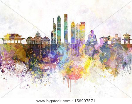 Hong Kong skyline artistic abstract in watercolor background
