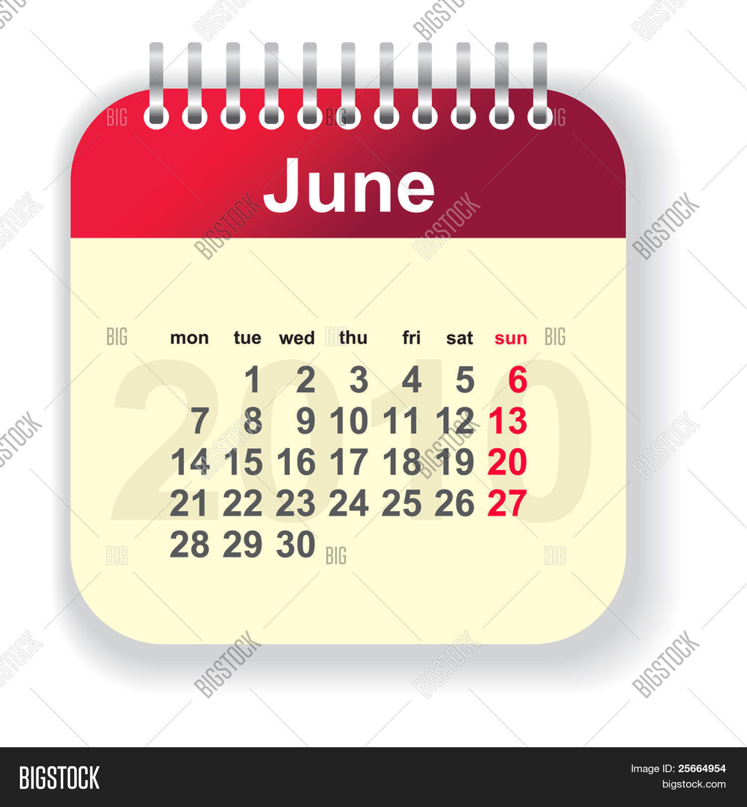 Calendar - June (look Vector & Photo (Free Trial) | Bigstock