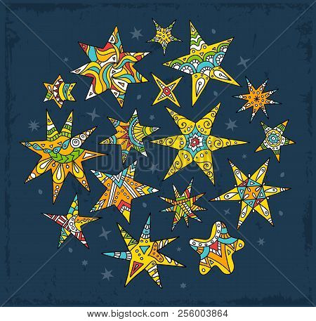 Hand Drawn Stars. Vector Ethnic Doodle Card.